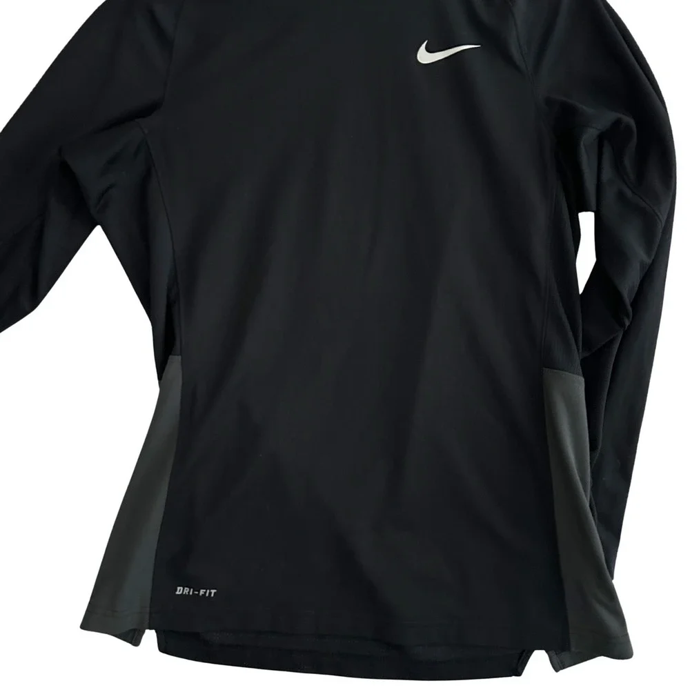Nike Dri-FIT Men's M Black Gray Panel Long Sleeve Training Shirt 677638-010